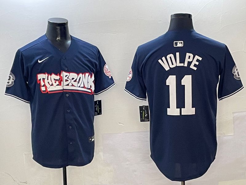 Men New York Yankees #11 Volpe Drak Blue four generations Joint Name 2025 Nike MLB Jersey style 1